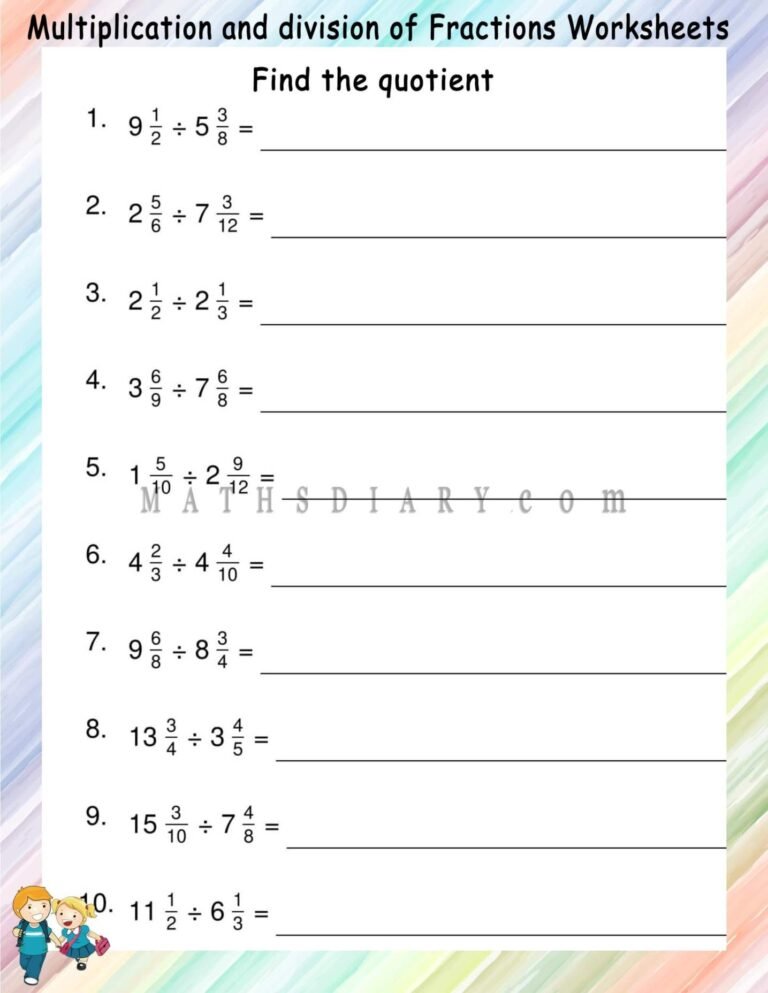 Dividing mixed fraction by mixed fraction worksheets - Math Worksheets ...