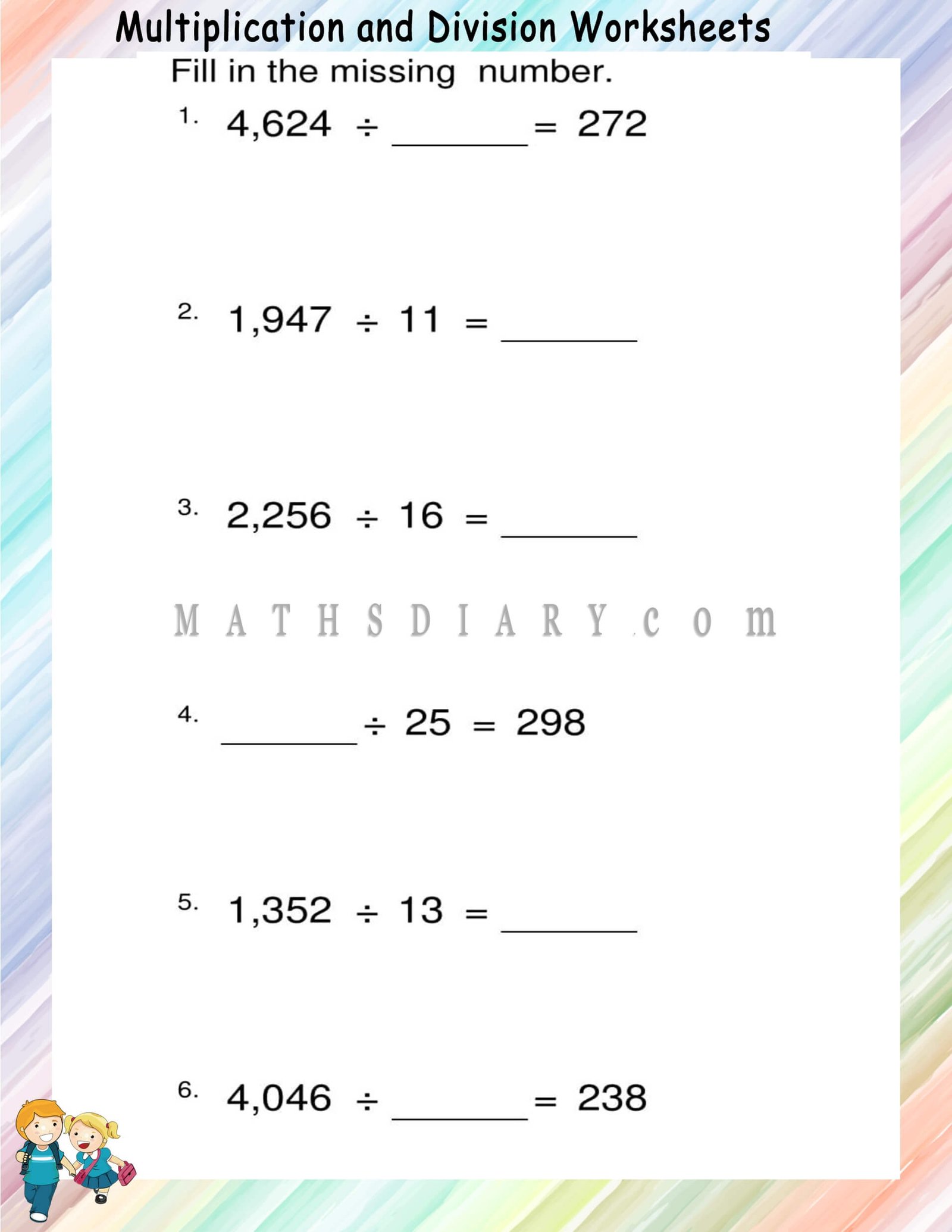 Finding Missing Dividend divisor And Quotient Math Worksheets 