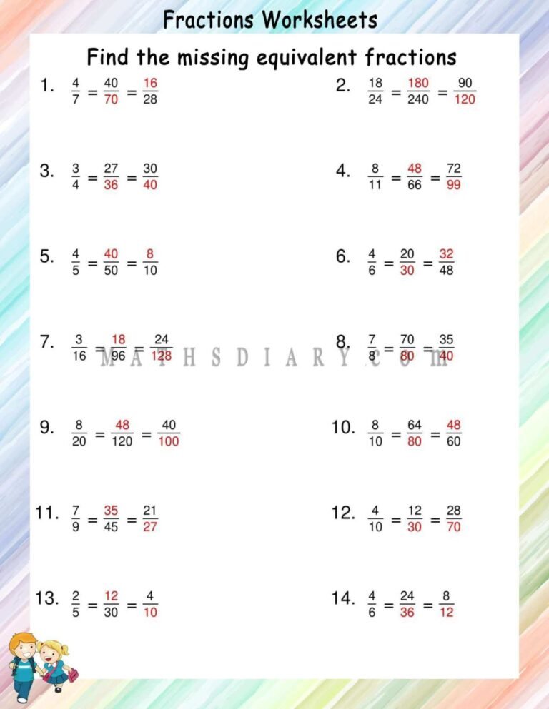 Find missing Equivalent Fractions worksheets - Math Worksheets ...