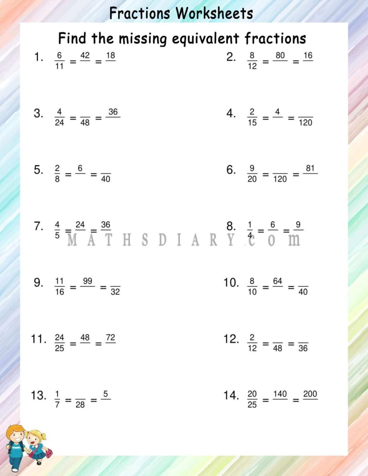 Find missing Equivalent Fractions worksheets - Math Worksheets ...