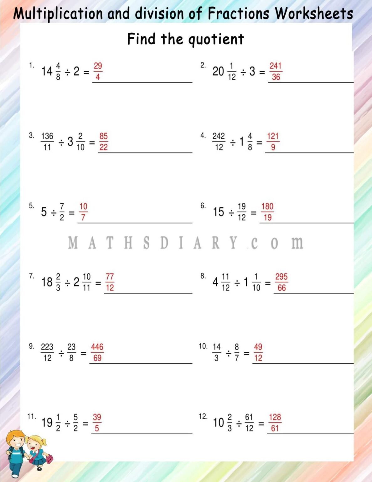 Mixed division practice worksheets - Math Worksheets - MathsDiary.com