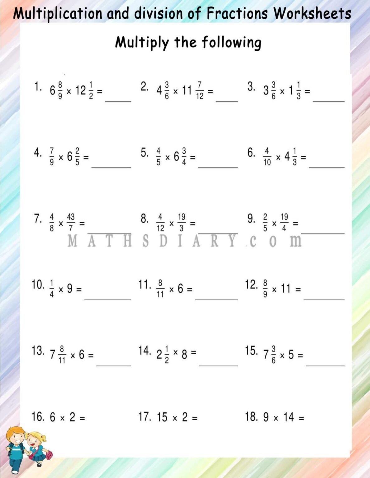 Mixed multiplication of fractions worksheets - Math Worksheets ...