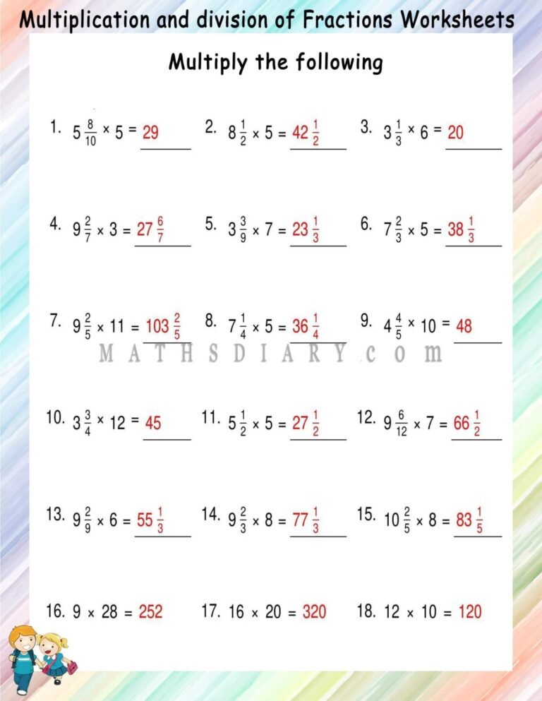 Mixed Multiplication Of Fractions Worksheets - Math Worksheets 