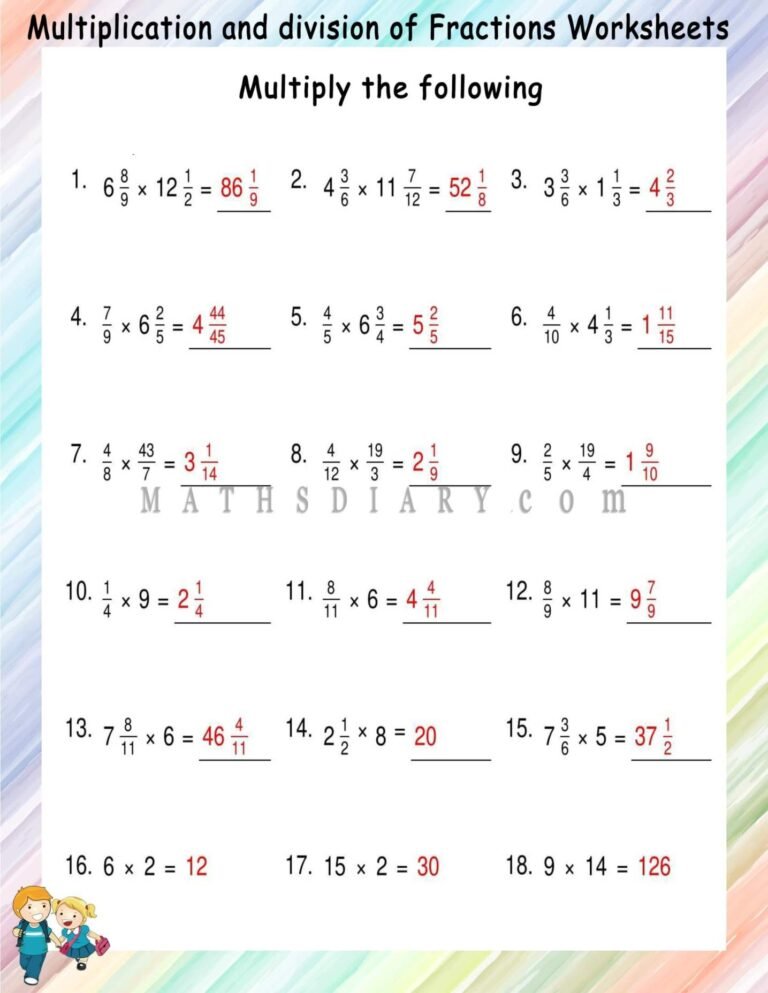 Mixed multiplication of fractions worksheets - Math Worksheets ...