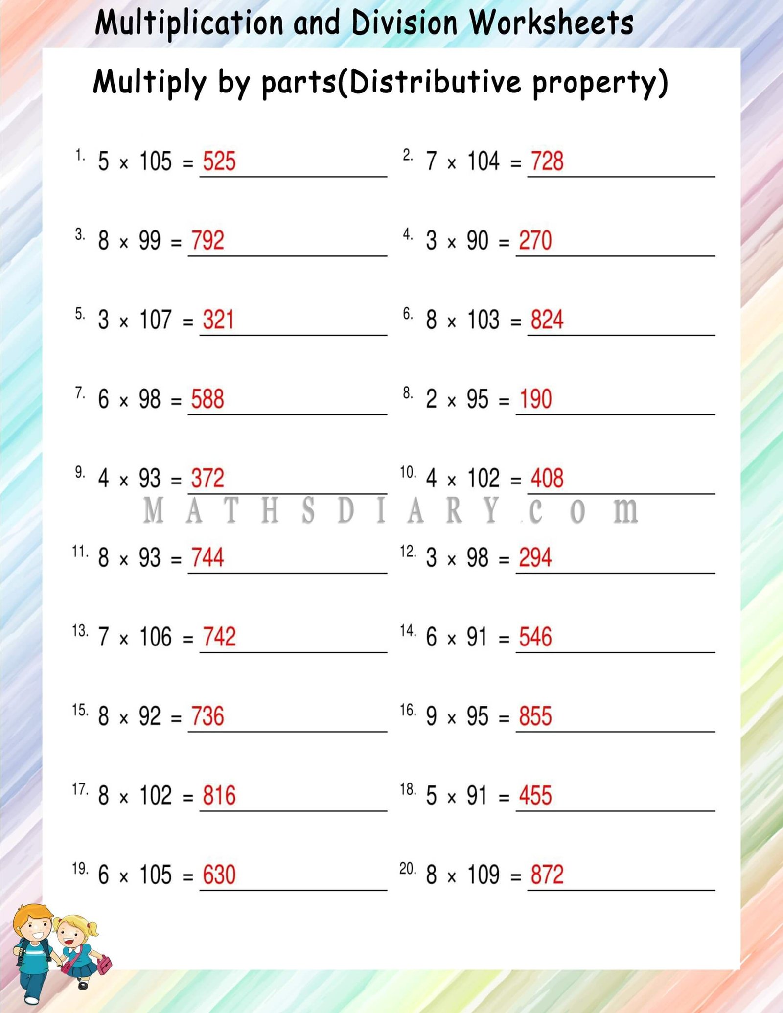 Distributive Property Worksheet Answers