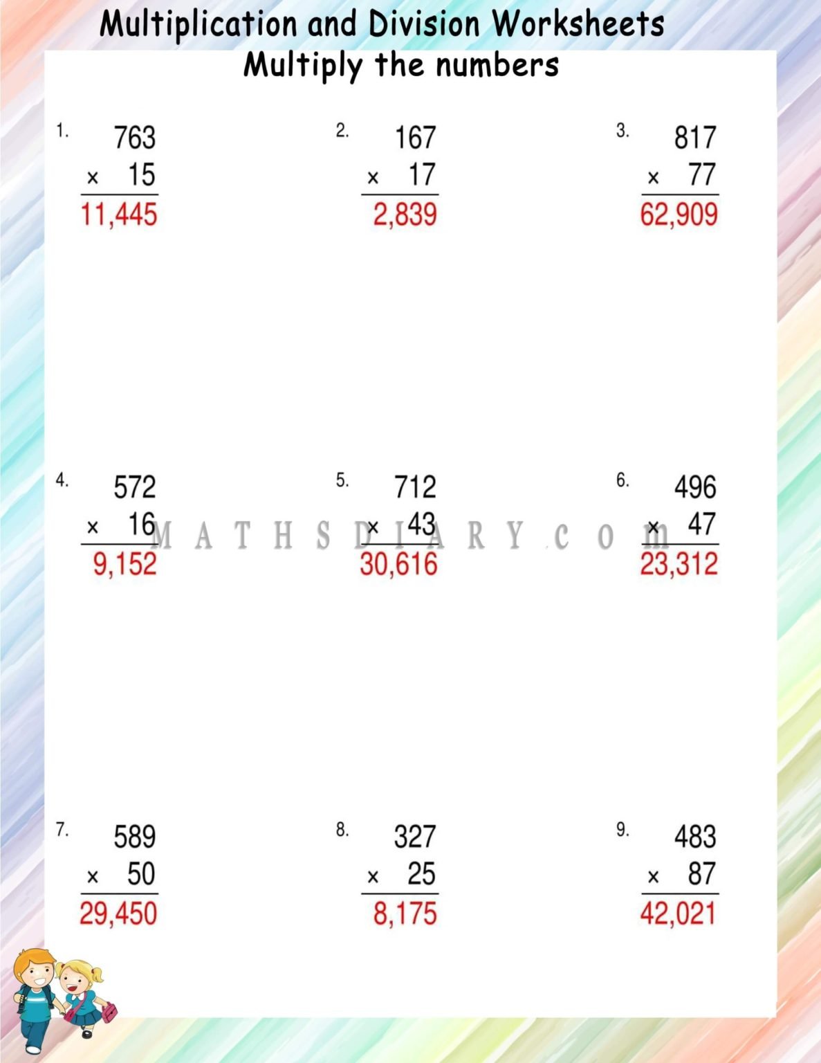 Multiplying 3-digit by 2-digit number worksheets - Math Worksheets ...