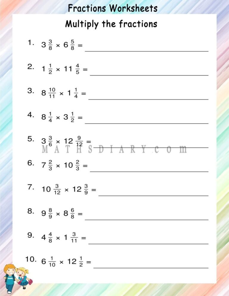 Multiplying mixed fractions worksheets - Math Worksheets - MathsDiary.com