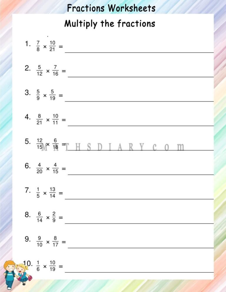 Multiplying simple fractions worksheets - Math Worksheets - MathsDiary.com