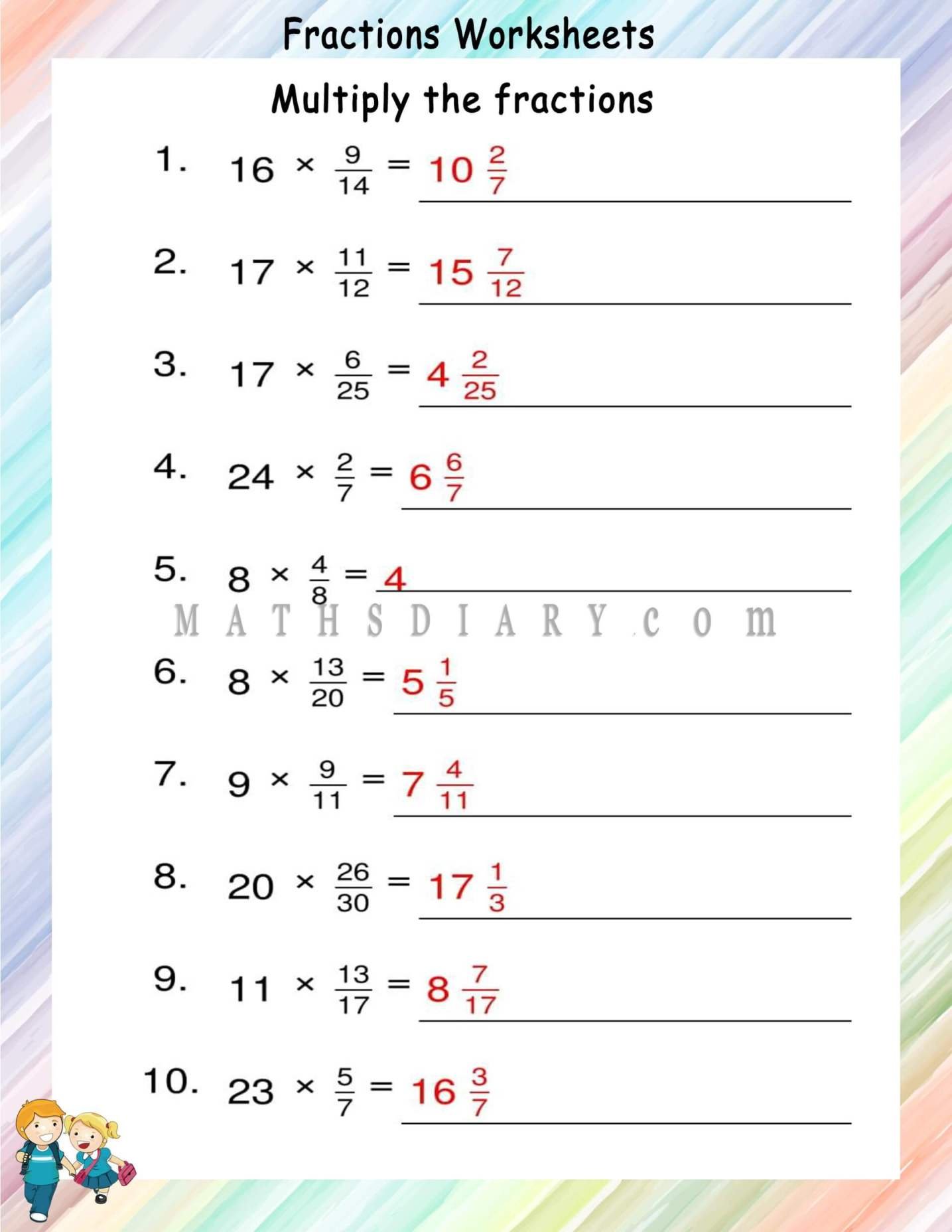 Multiplying Proper Fractions By Whole Number Worksheets Math 