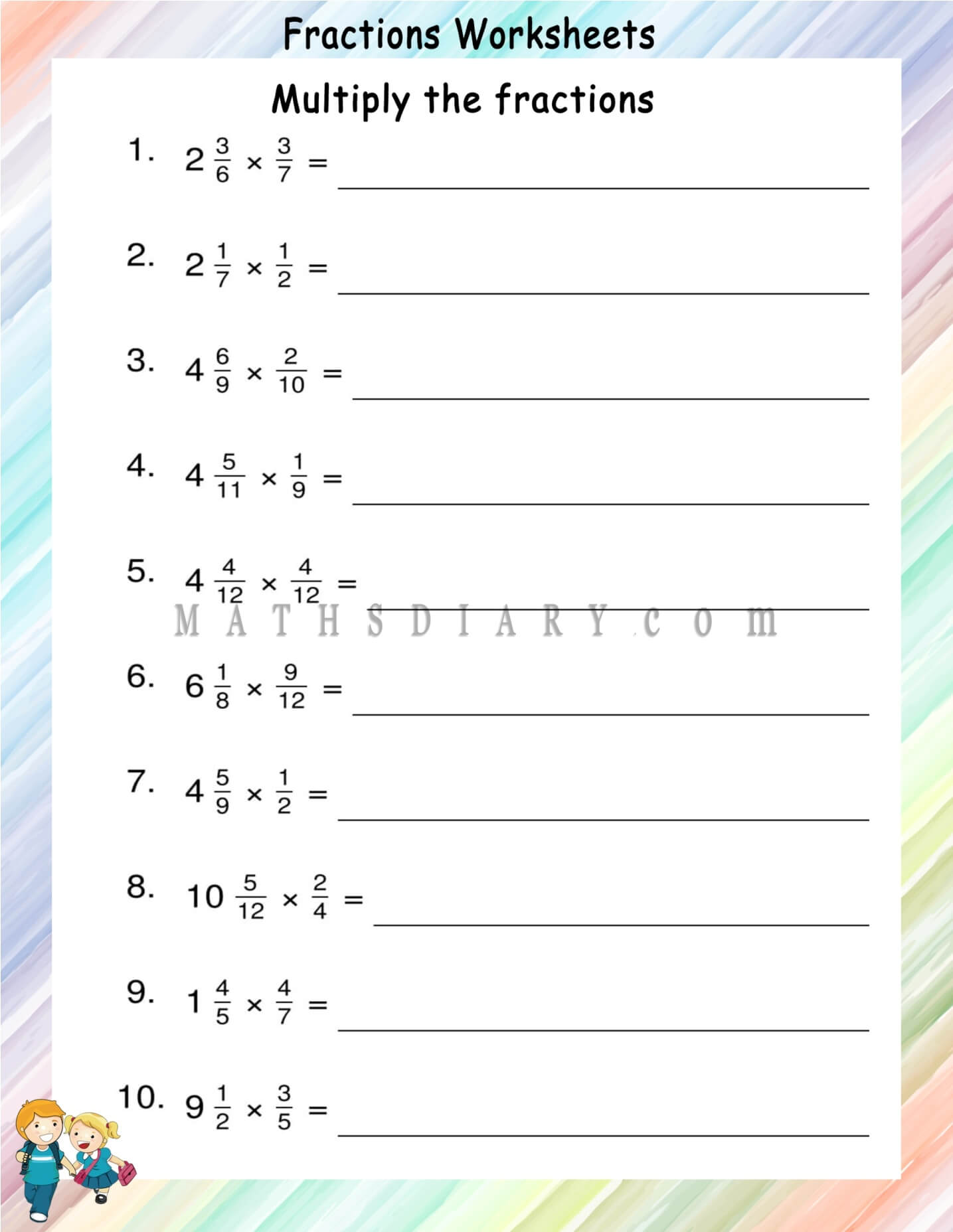Multiplying Mixed Fractions By Proper Fractions Worksheets Math Worksheets MathsDiary