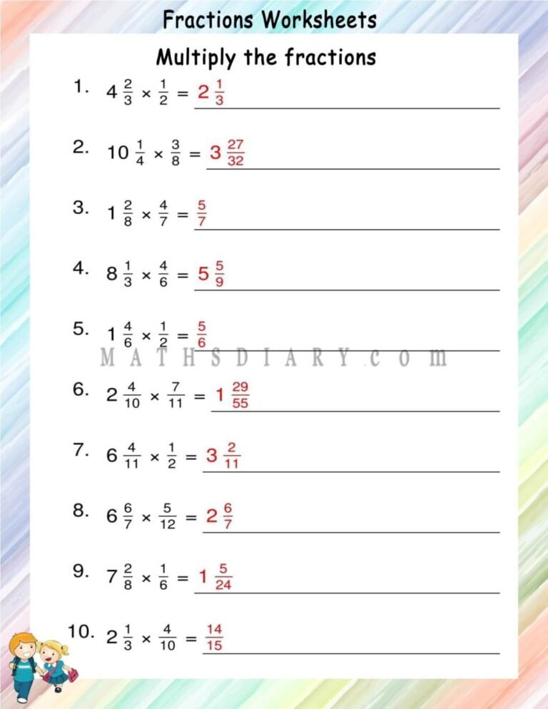 Multiplying mixed fractions by proper fractions worksheets - Math ...